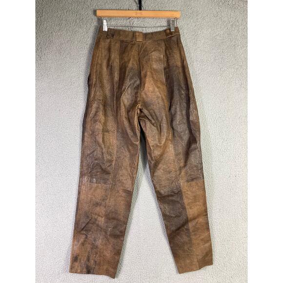 Women’s Vintage Brown Leather Pants Size 8 80s Rinzi Collection High Waist - Picture 13 of 14